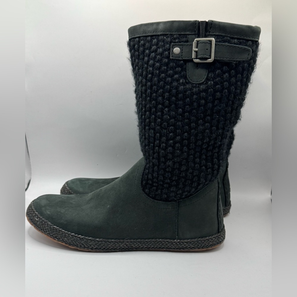 UGG Lyza black Leather Black Knit Winter Boot Size US 6 - Picture 3 of 10
